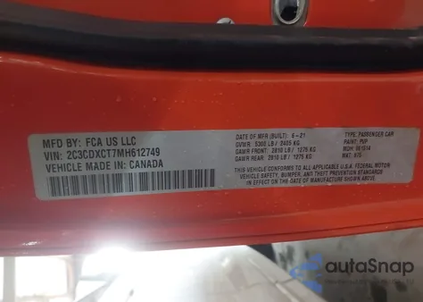 2021 Dodge Charger R/T Rwd from USA, damaged, VIN 2C3CDXCT7MH612749